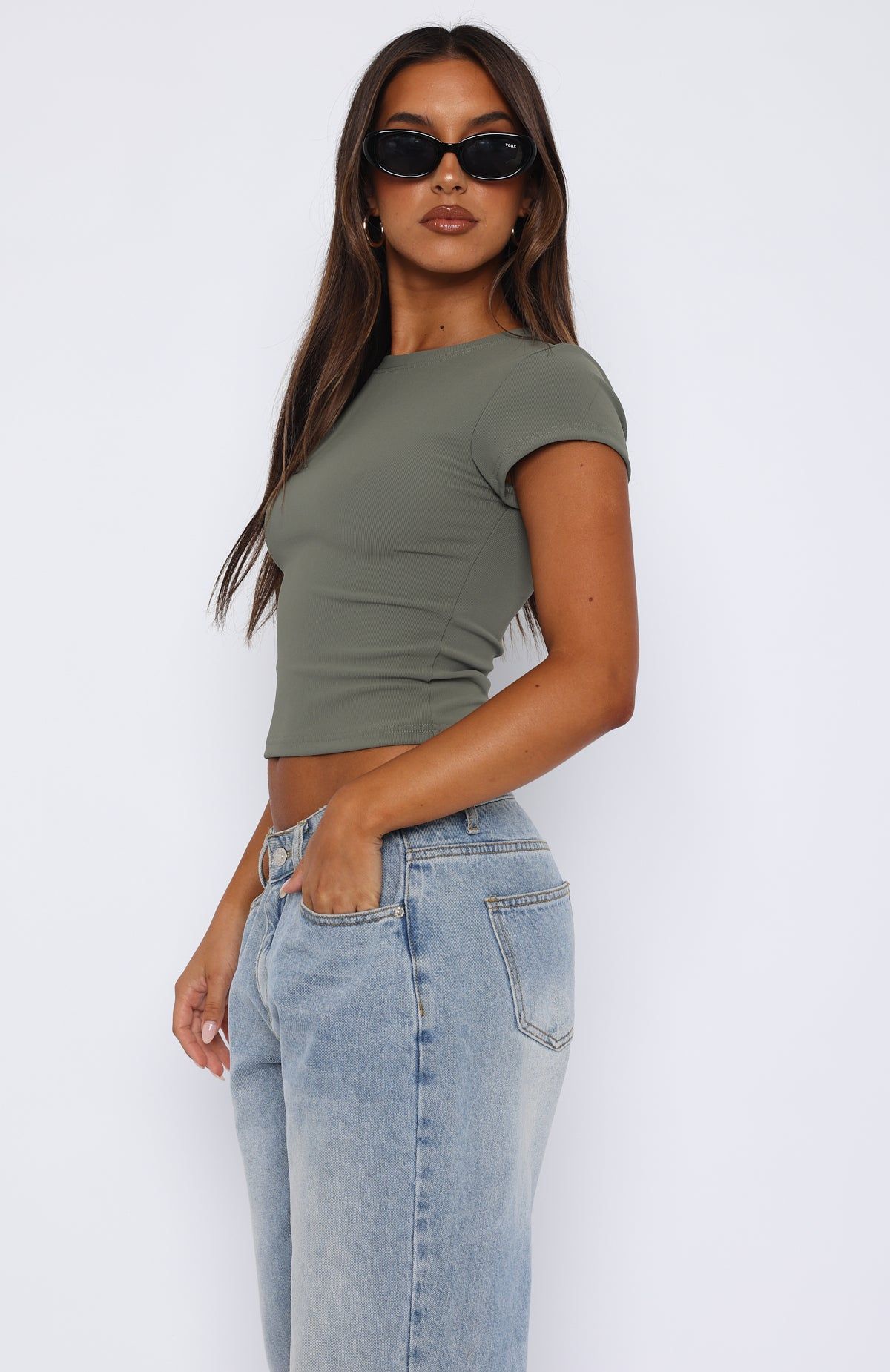 Take Me There Ribbed Baby Tee Olive sold by White Fox Boutique product image thumbnail 4