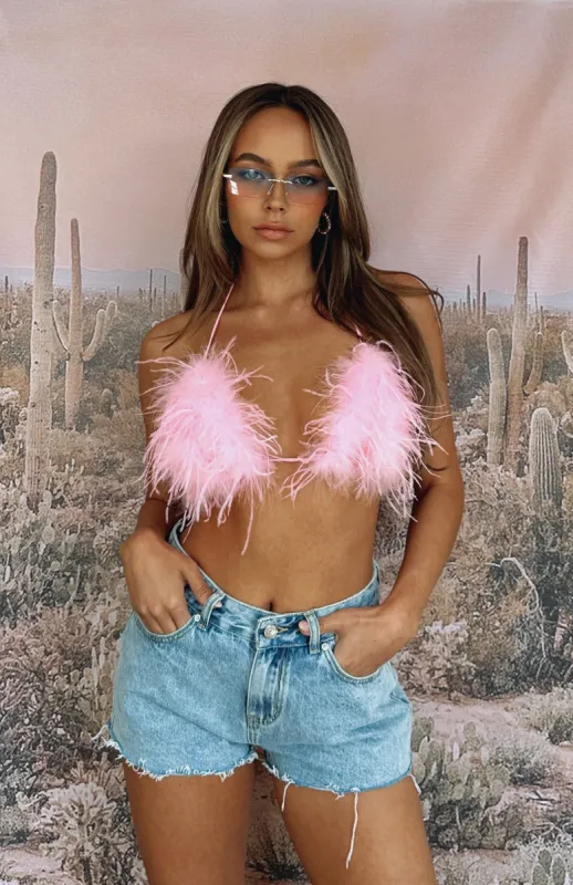 Pick Me Up Feather Bikini Top Pink sold by White Fox Boutique