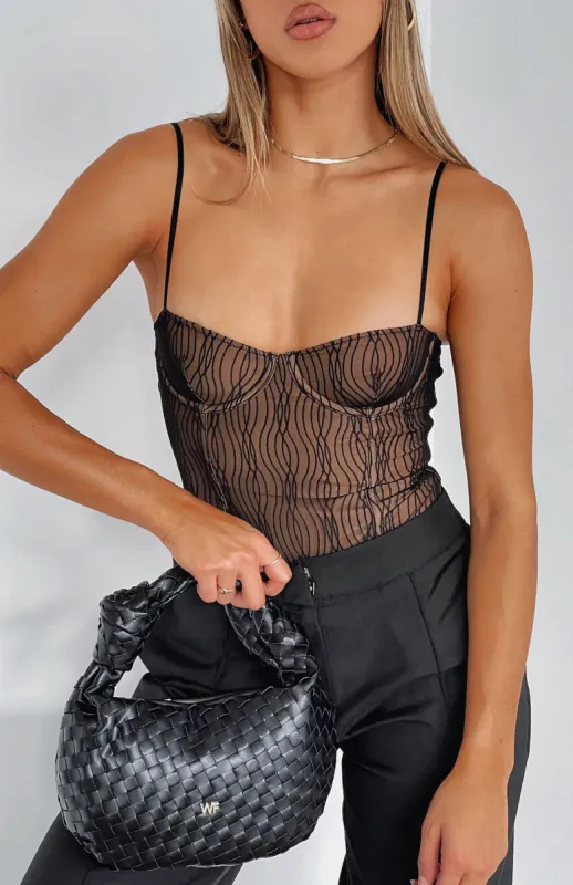 Keep Wishing Mesh Bodysuit Black sold by White Fox Boutique