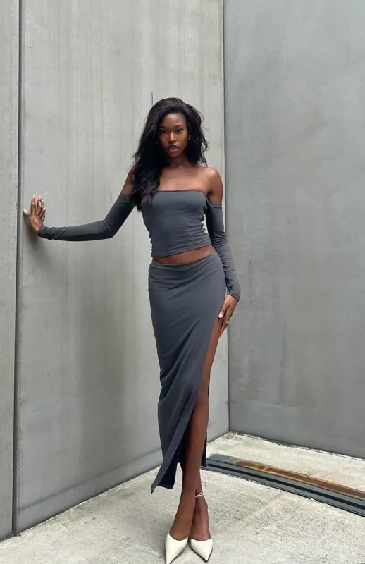 Take It All In Maxi Skirt Charcoal sold by White Fox Boutique