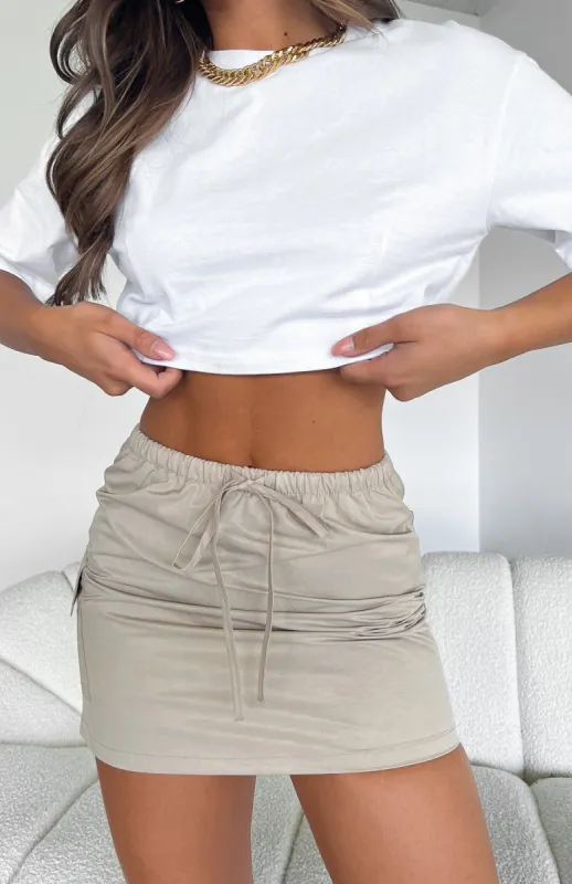 Getting It Cargo Mini Skirt Taupe sold by White Fox Boutique