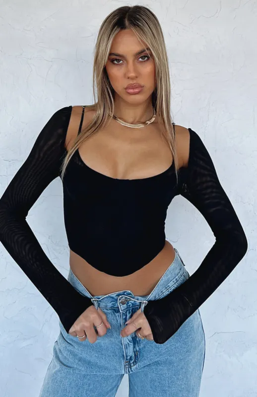 Treat Me Well Long Sleeve Bustier Black sold by White Fox Boutique