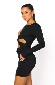 Feel The Movement Long Sleeve Mini Dress Black sold by White Fox Boutique