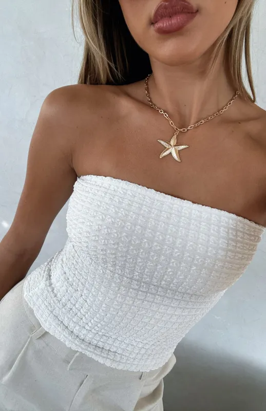 Stroke Of Luck Strapless Top White sold by White Fox Boutique