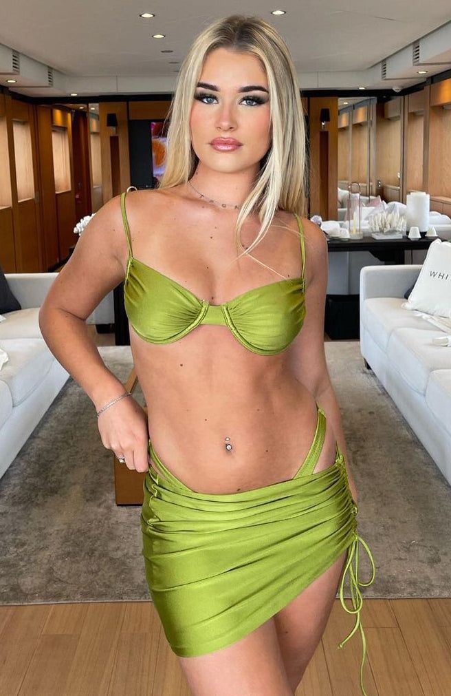 Tropea Mini Skirt Shiny Olive sold by White Fox Boutique product image thumbnail 5