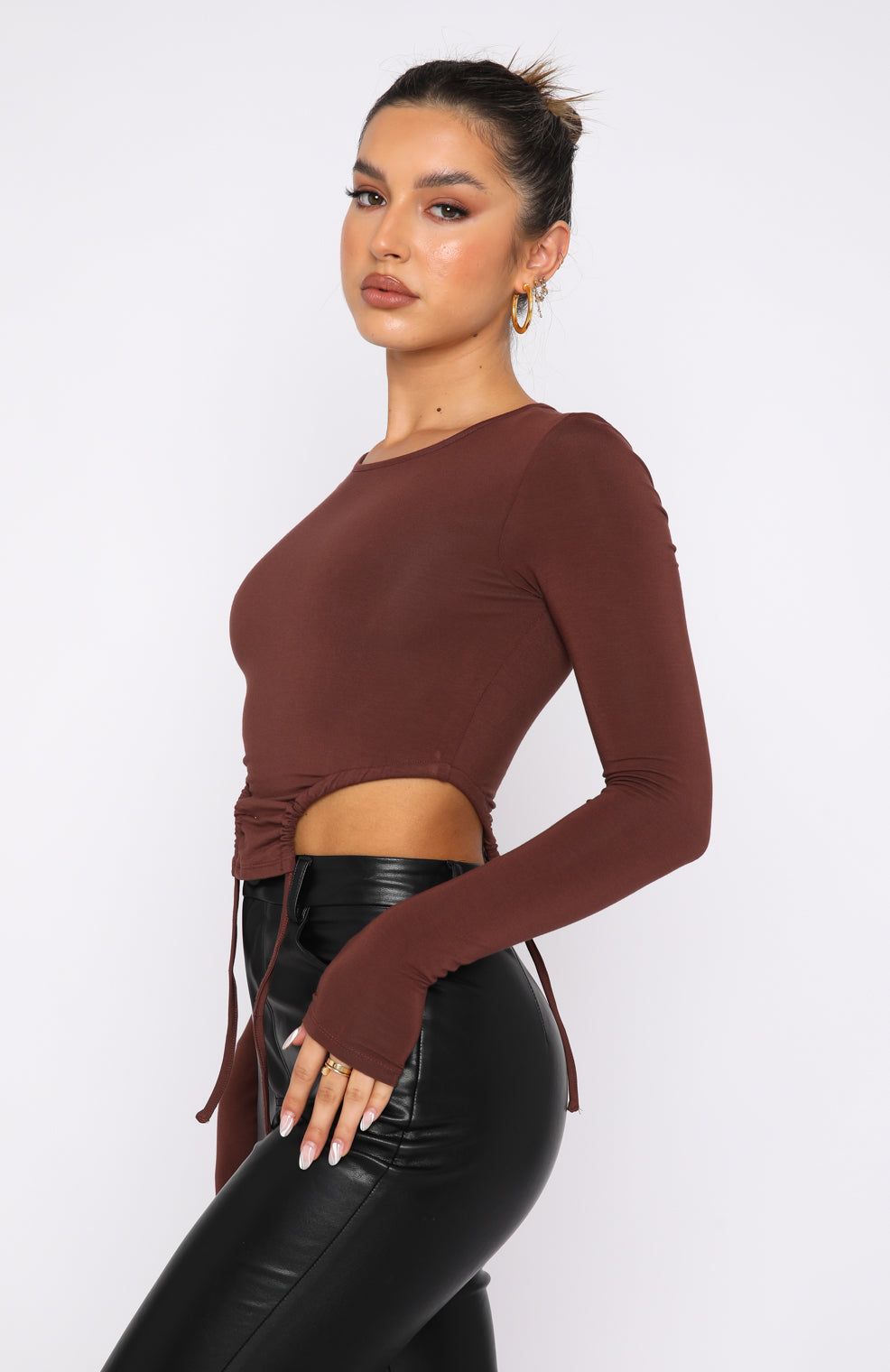 Spring Fresh Long Sleeve Top Chocolate sold by White Fox Boutique product image thumbnail 3