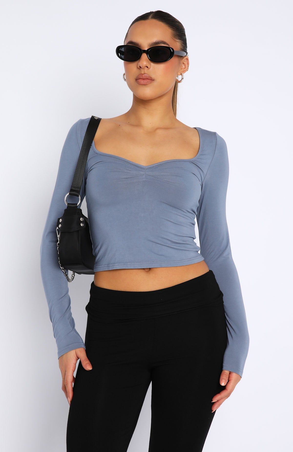 Bring It Down Long Sleeve Top Steel sold by White Fox Boutique product image thumbnail 2