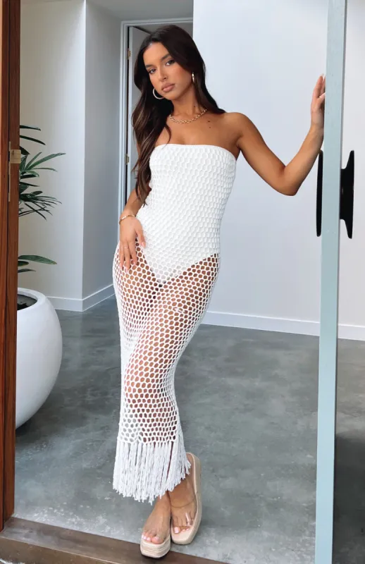 All By Myself Crochet Midi Dress Off White sold by White Fox Boutique