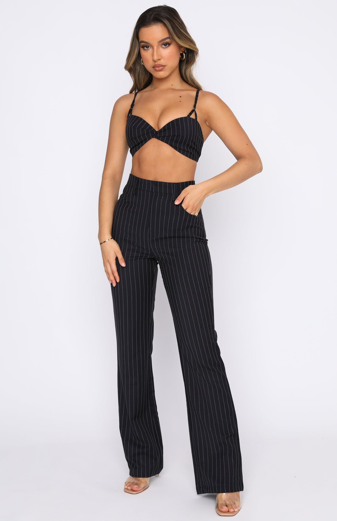 There She Goes Pants Navy Pinstripe sold by White Fox Boutique product image thumbnail 5
