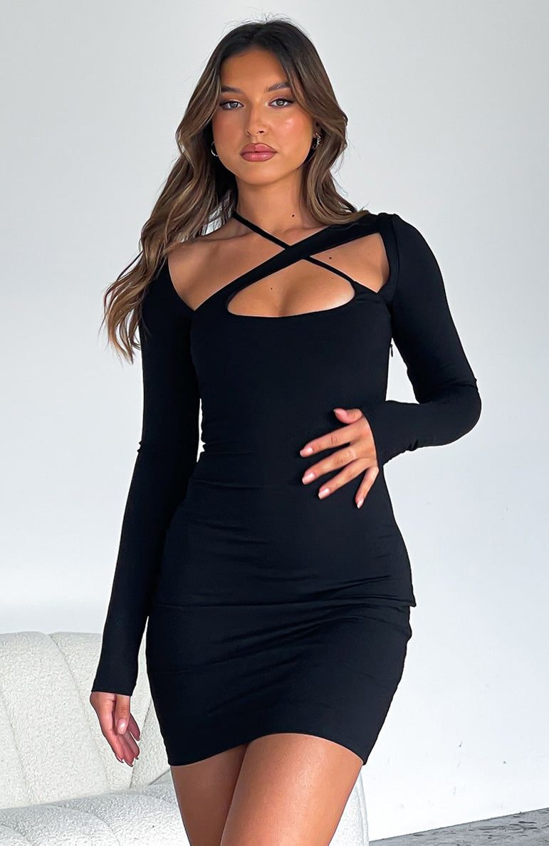 Taste Of Summer Long Sleeve Mini Dress Black sold by White Fox Boutique