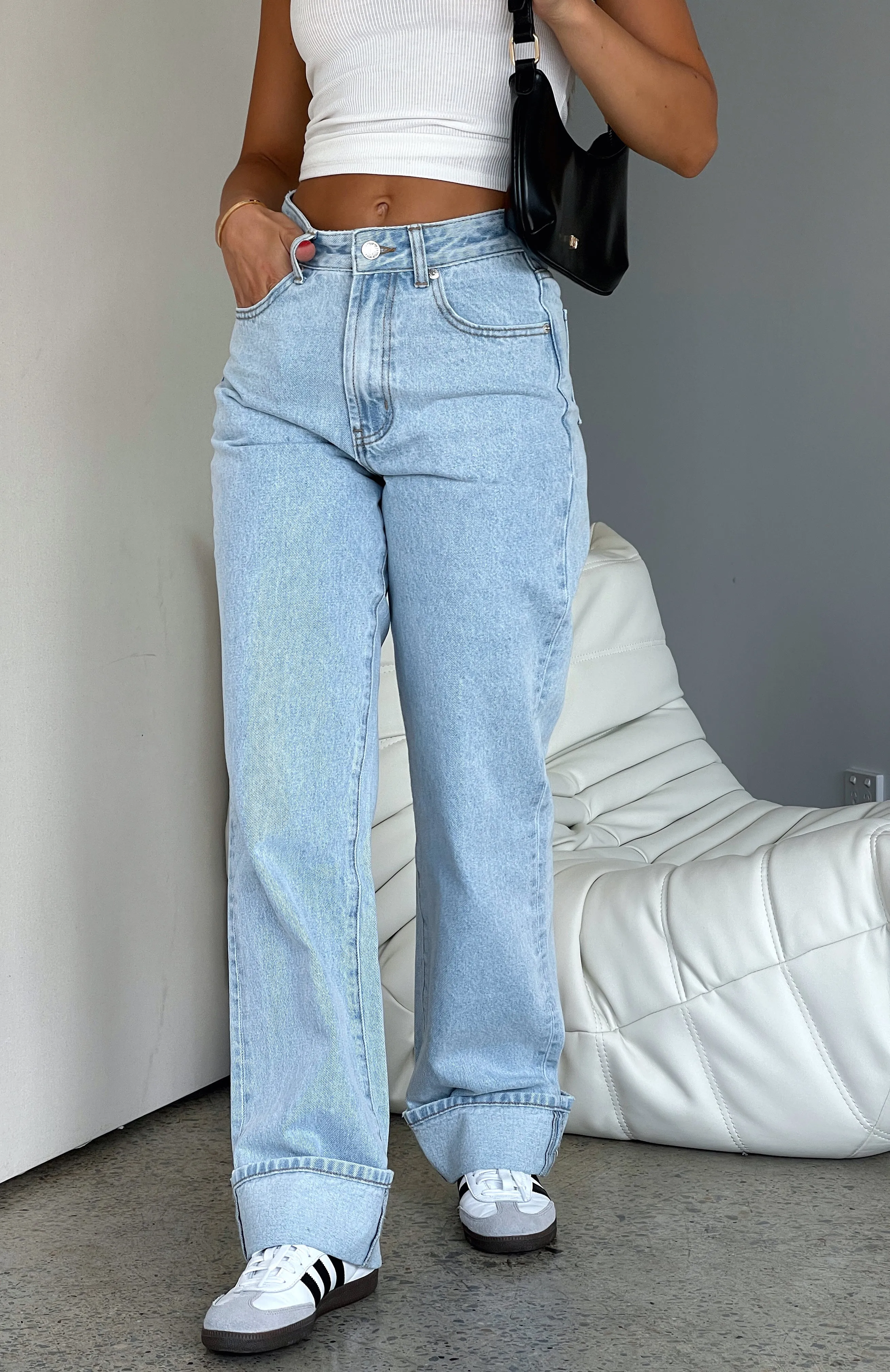 Blair High Rise Wide Leg Jeans Light Blue sold by White Fox Boutique