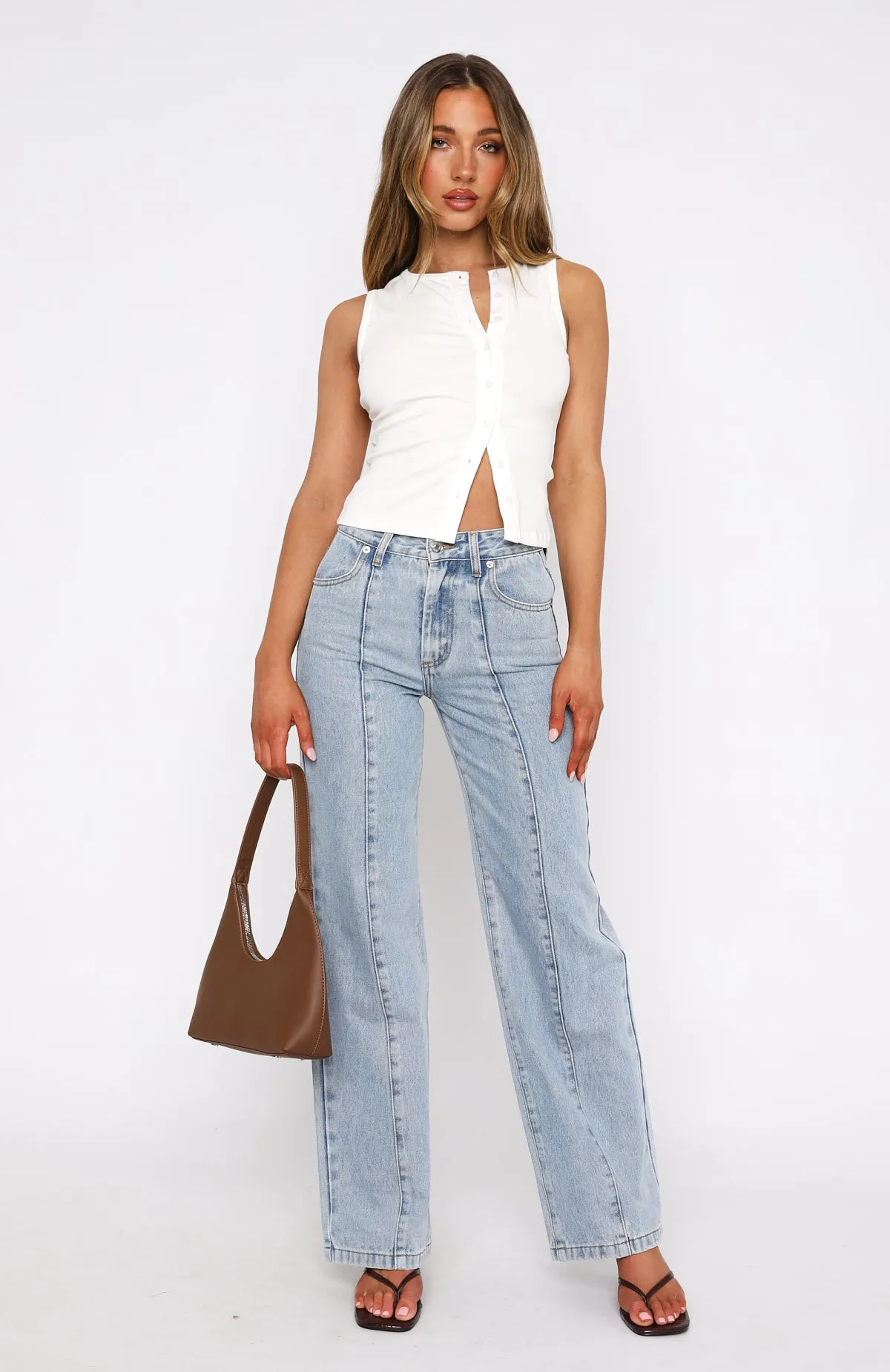 Layla Mid Rise Straight Leg Jeans Light Blue sold by White Fox Boutique product image thumbnail 2