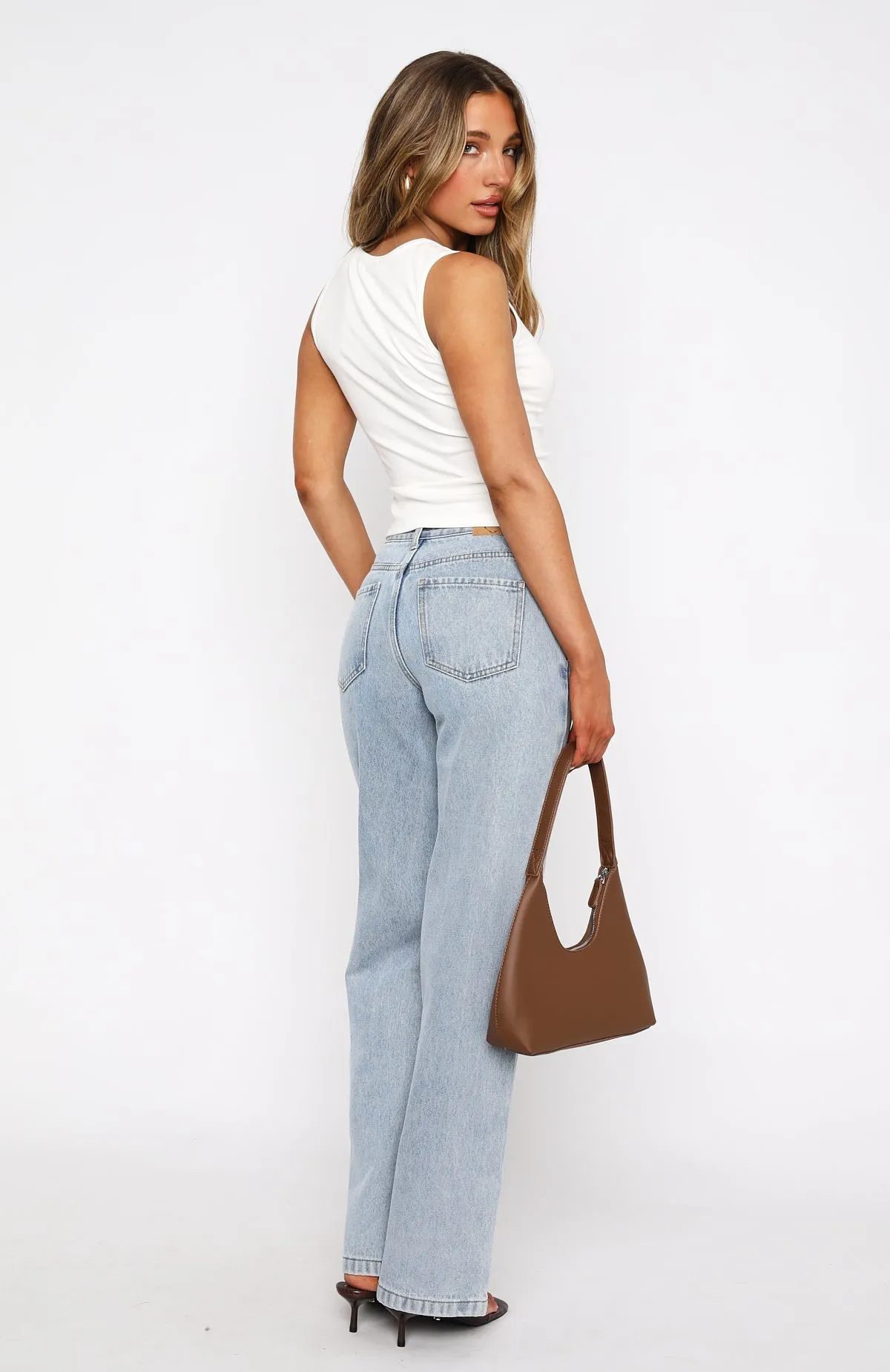 Layla Mid Rise Straight Leg Jeans Light Blue sold by White Fox Boutique product image thumbnail 4