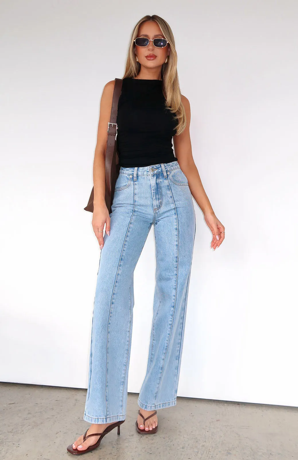 Layla Mid Rise Straight Leg Jeans Light Blue sold by White Fox Boutique