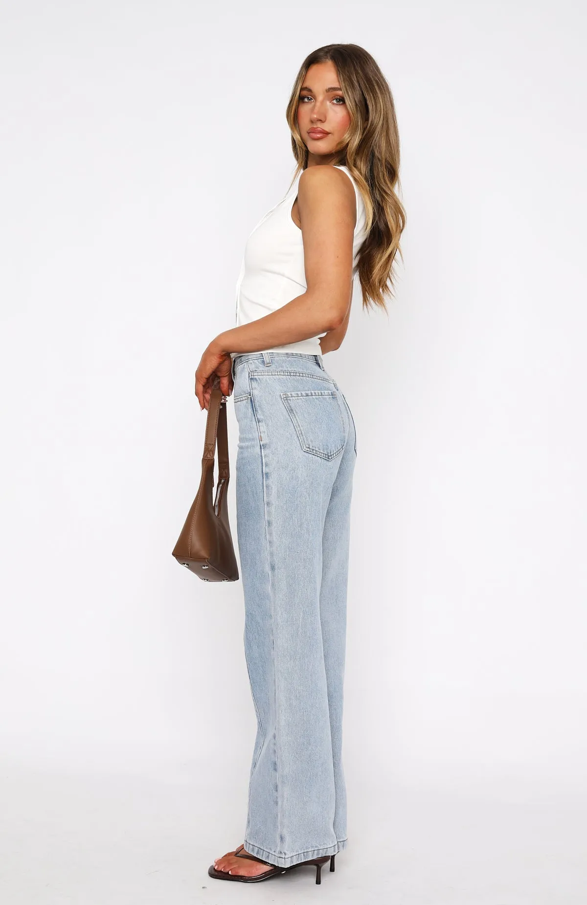 Layla Mid Rise Straight Leg Jeans Light Blue sold by White Fox Boutique product image thumbnail 3