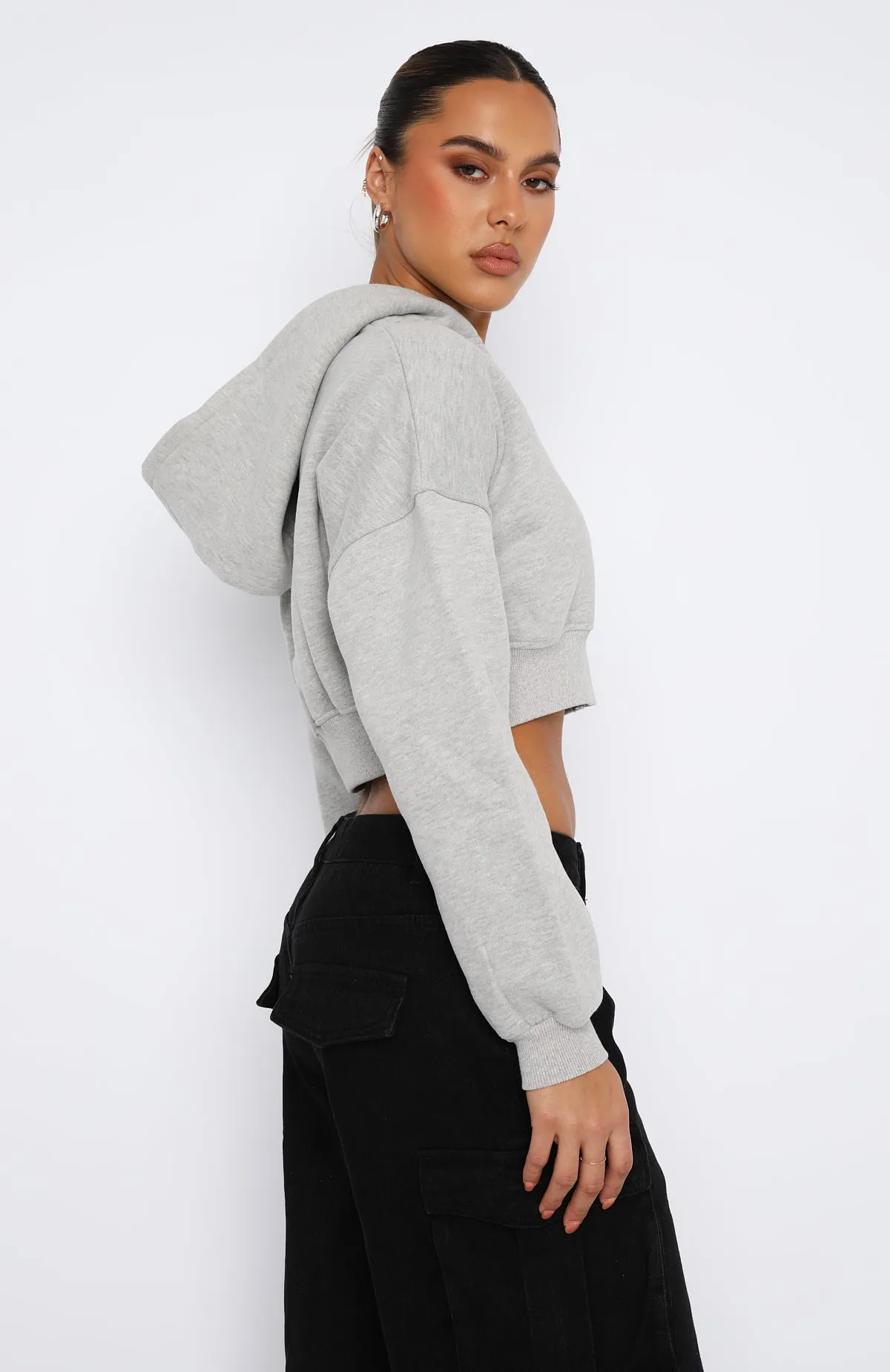 She's Effortless Cropped Hoodie Grey Marle sold by White Fox Boutique product image thumbnail 3