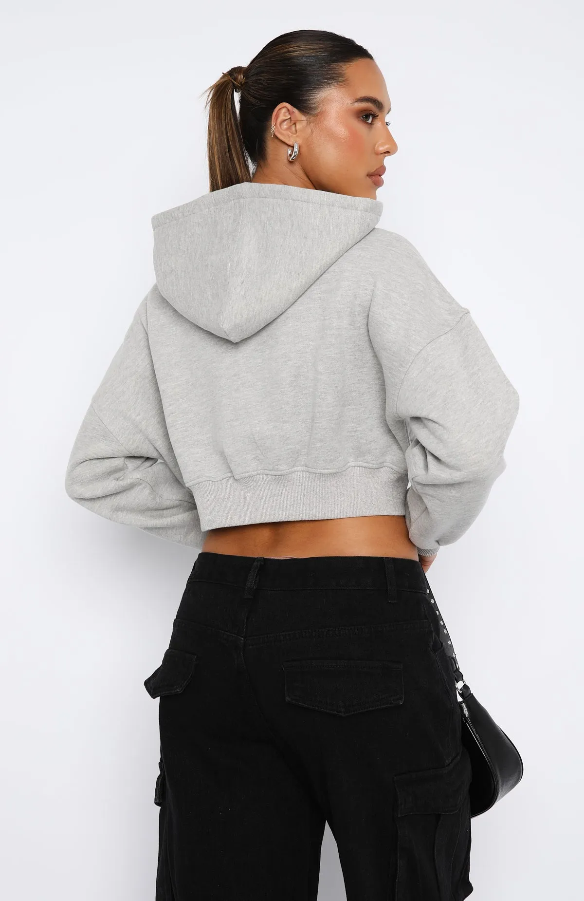 She's Effortless Cropped Hoodie Grey Marle sold by White Fox Boutique product image thumbnail 4