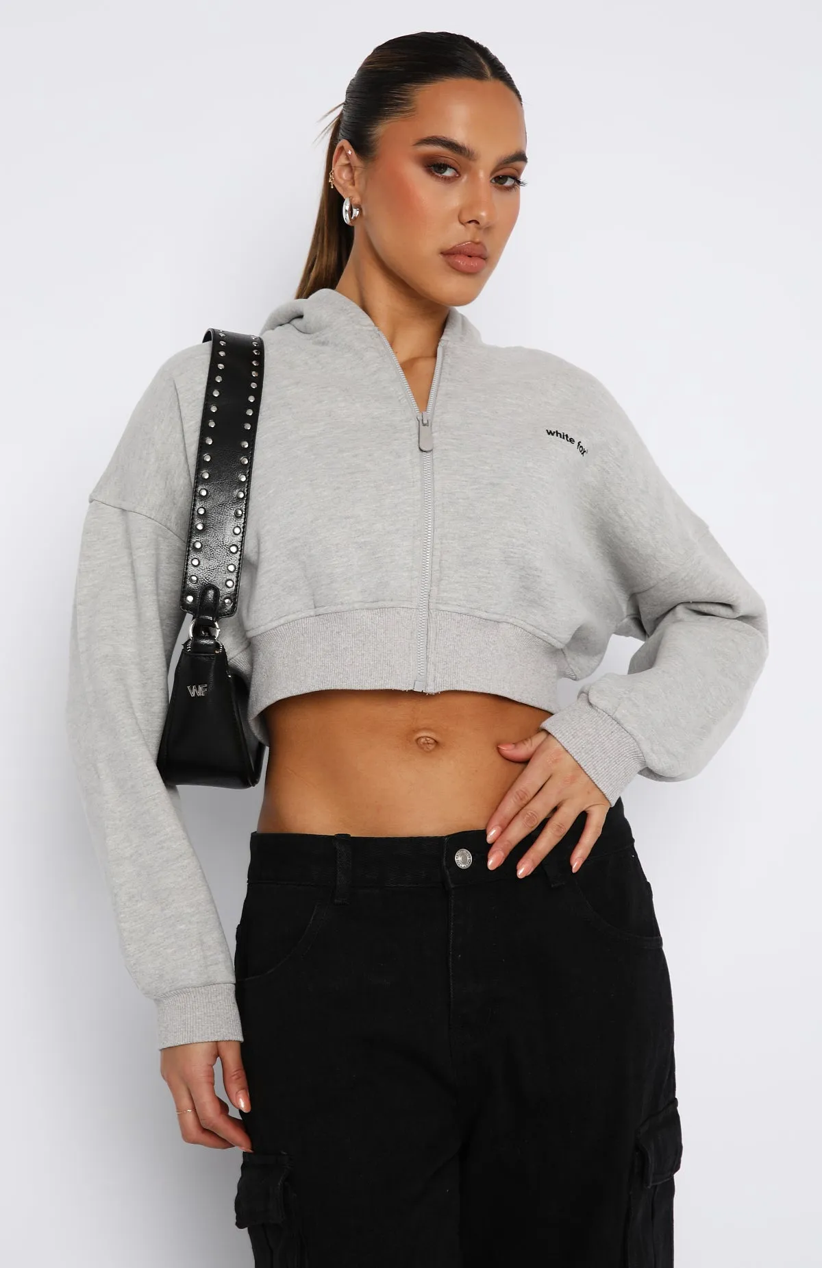 She's Effortless Cropped Hoodie Grey Marle sold by White Fox Boutique product image thumbnail 2