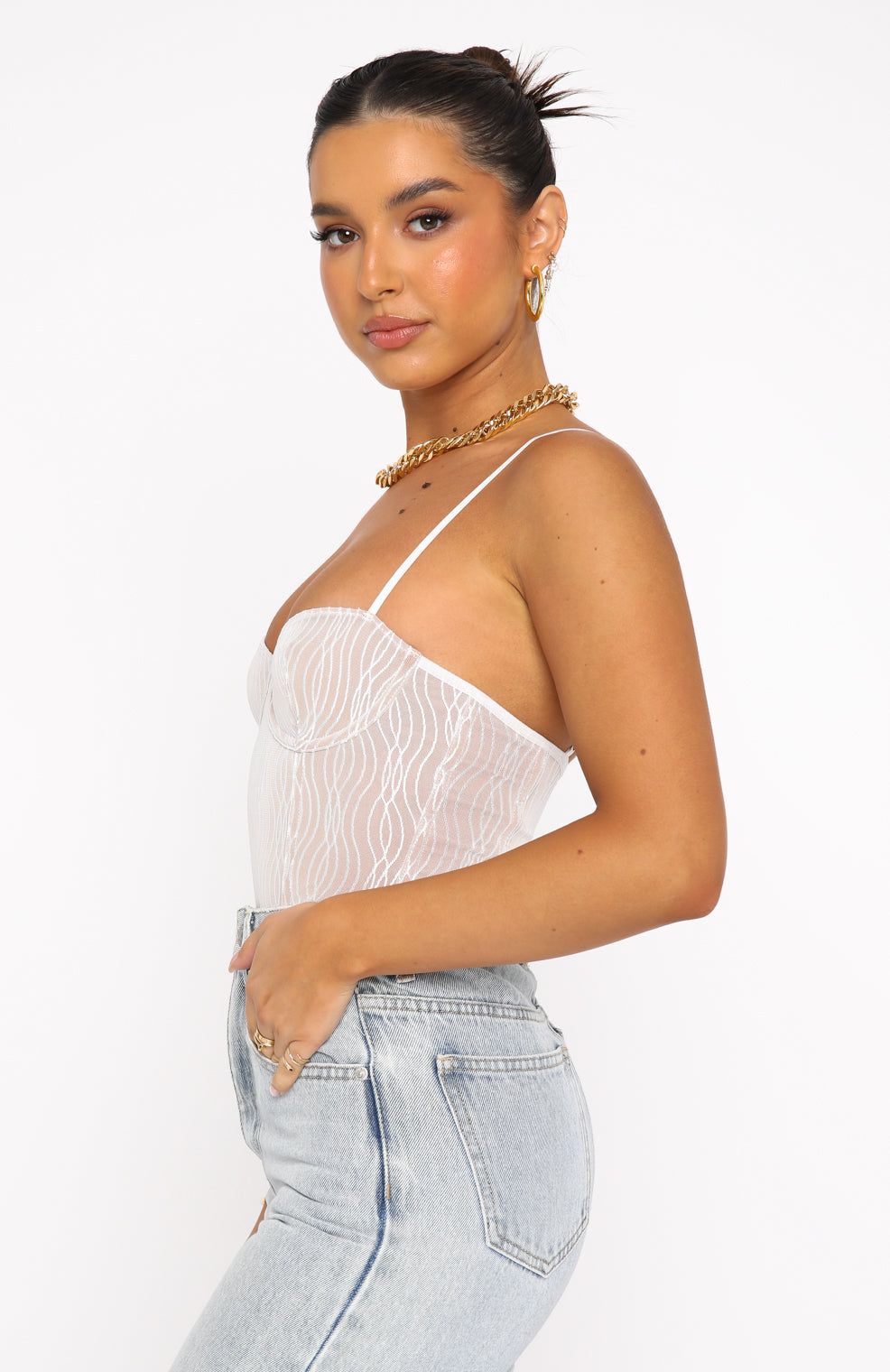 Keep Wishing Mesh Bodysuit White sold by White Fox Boutique product image thumbnail 5