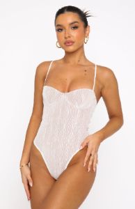 Keep Wishing Mesh Bodysuit White sold by White Fox Boutique