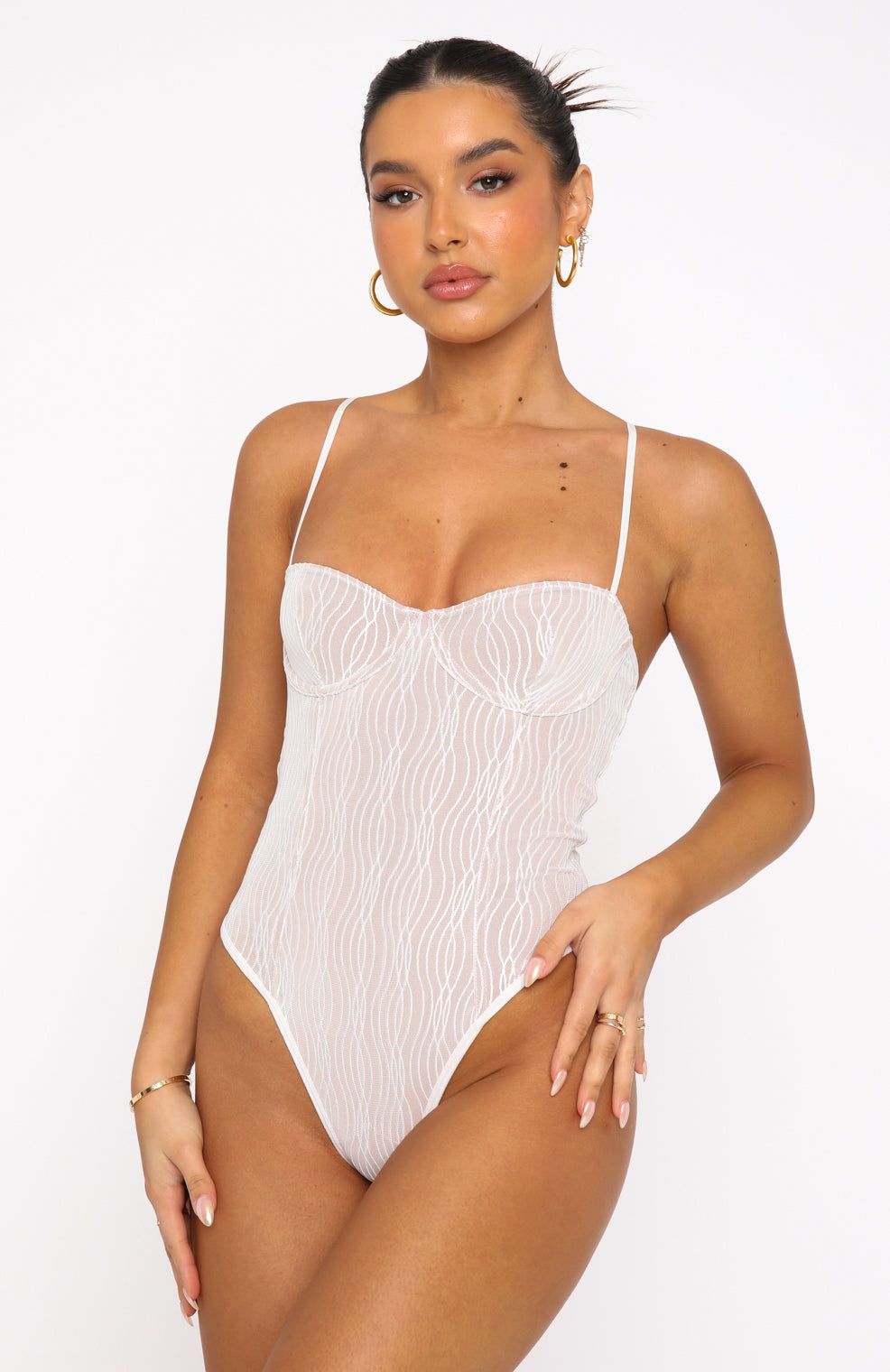 Keep Wishing Mesh Bodysuit White sold by White Fox Boutique product image thumbnail 2