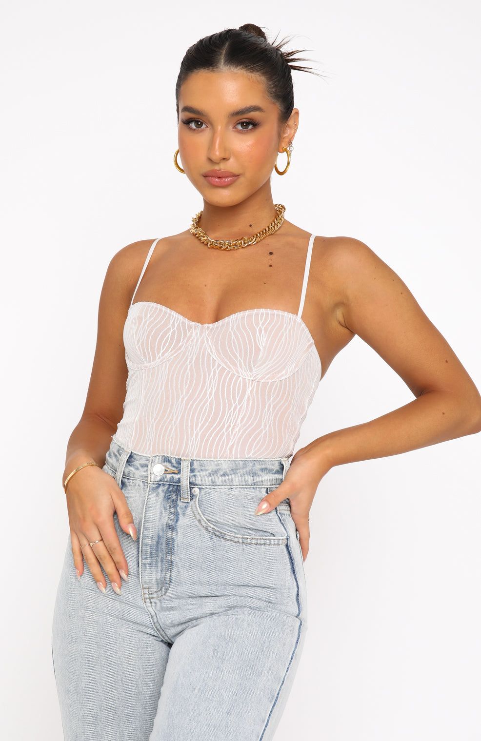 Keep Wishing Mesh Bodysuit White sold by White Fox Boutique product image thumbnail 4