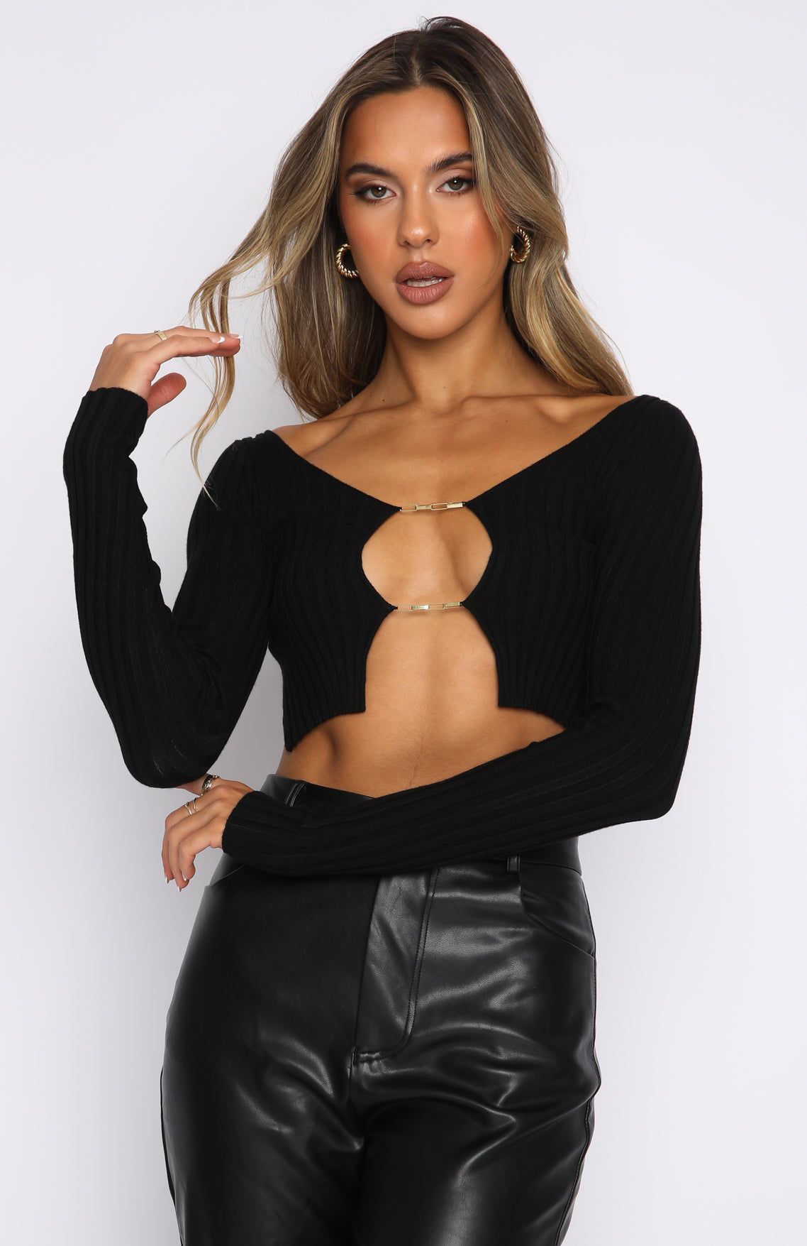 Got You For Life Long Sleeve Knit Crop Black sold by White Fox Boutique product image thumbnail 2