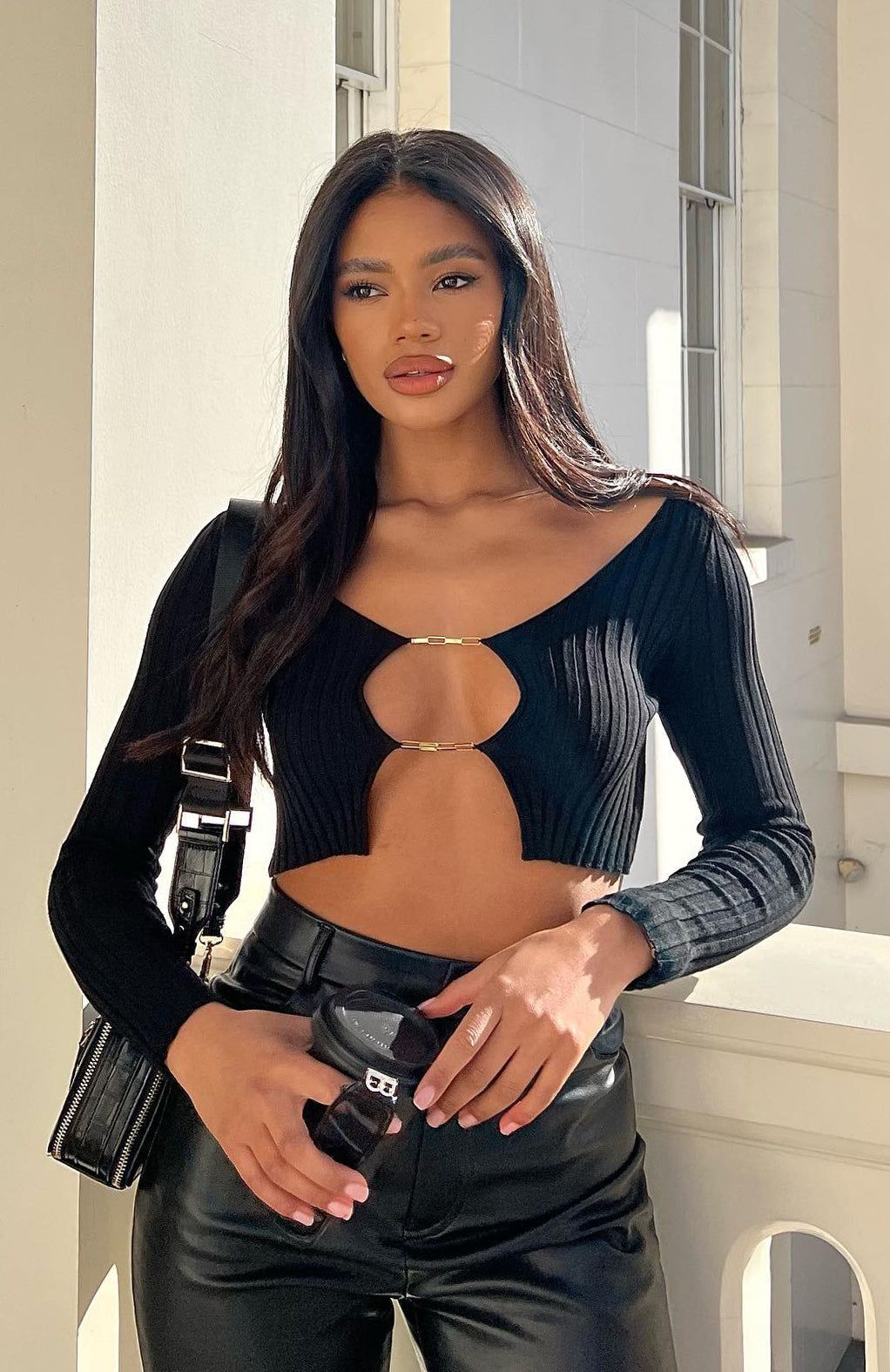 Got You For Life Long Sleeve Knit Crop Black sold by White Fox Boutique