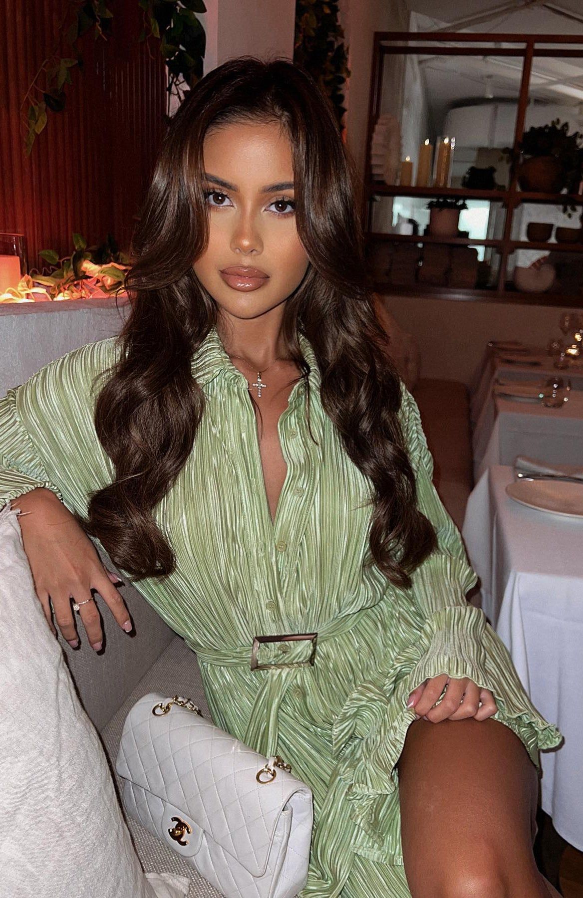 More About Me Long Sleeve Mini Dress Pistachio sold by White Fox Boutique