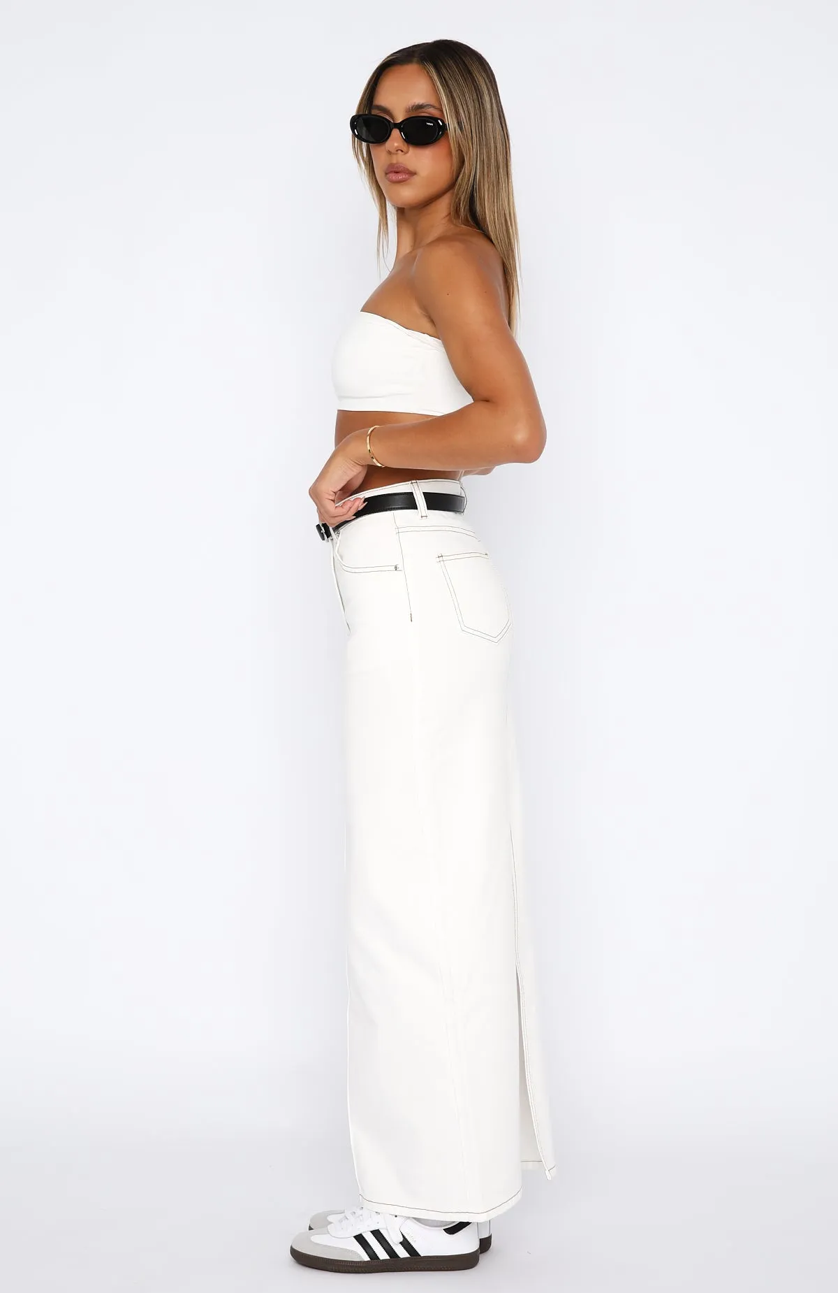 Never Lose Denim Maxi Skirt White sold by White Fox Boutique product image thumbnail 4