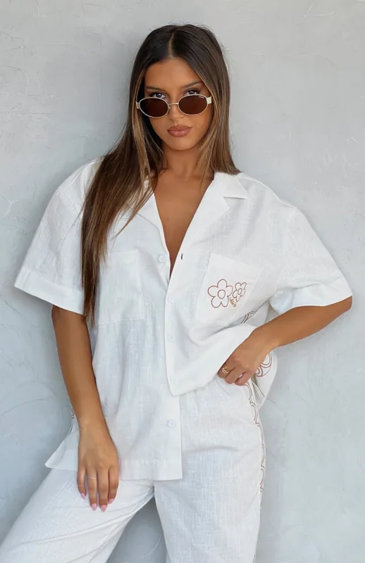 The Day I Left Linen Shirt White sold by White Fox Boutique