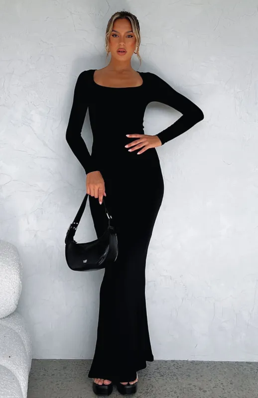 Get My Attention Long Sleeve Maxi Dress Black sold by White Fox Boutique