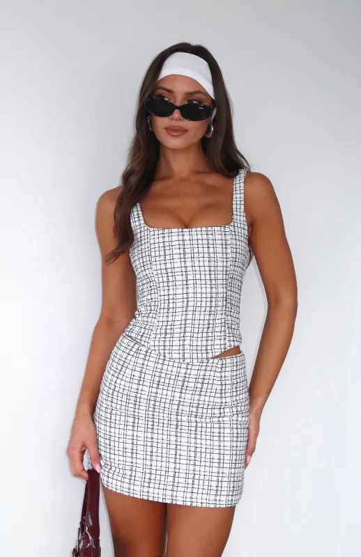 Holding Hands Tweed Mini Skirt White/Black sold by White Fox Boutique