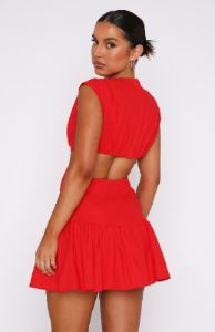 Celebrate You Linen Mini Dress Red sold by White Fox Boutique