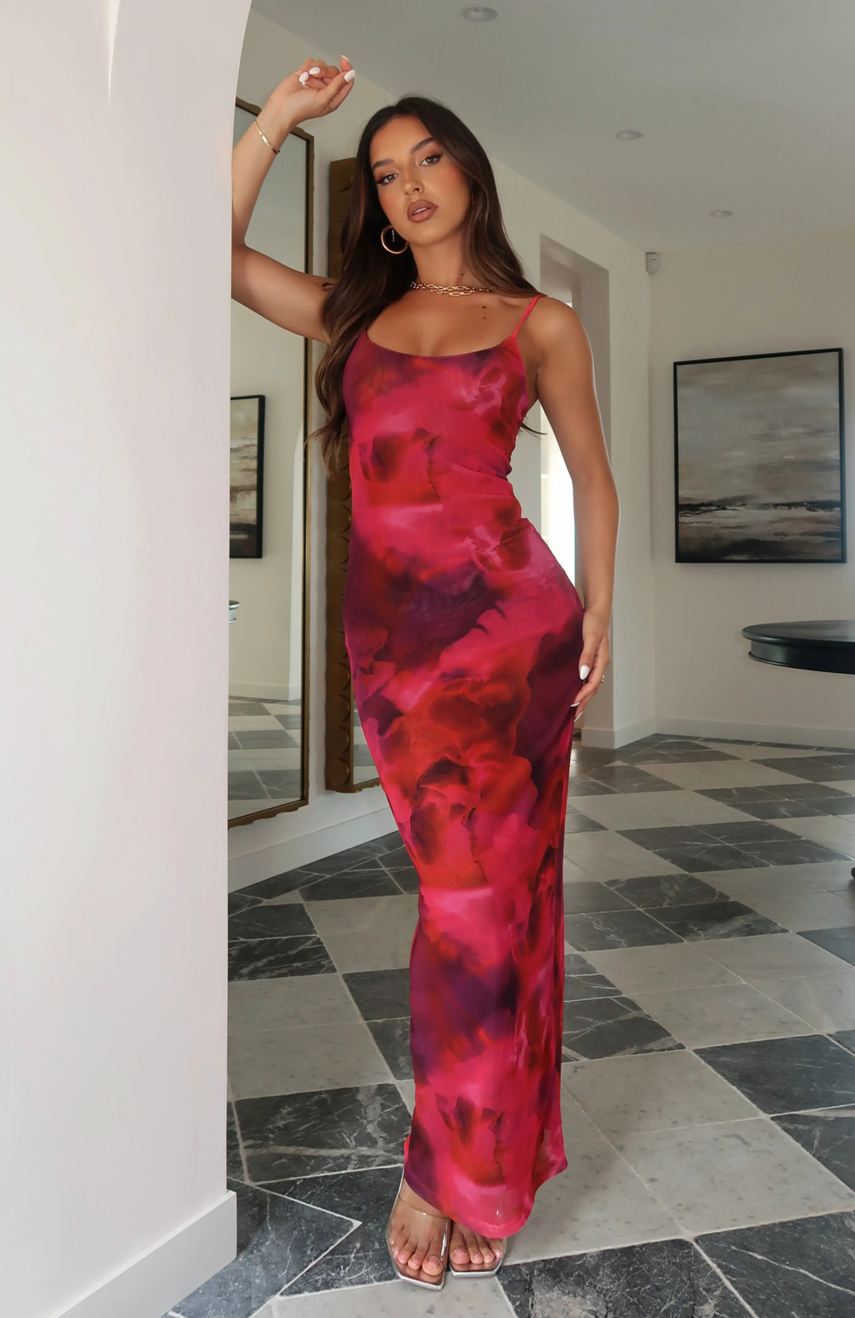 Same Heart Mesh Maxi Dress Red Amaryllis sold by White Fox Boutique product image thumbnail 5