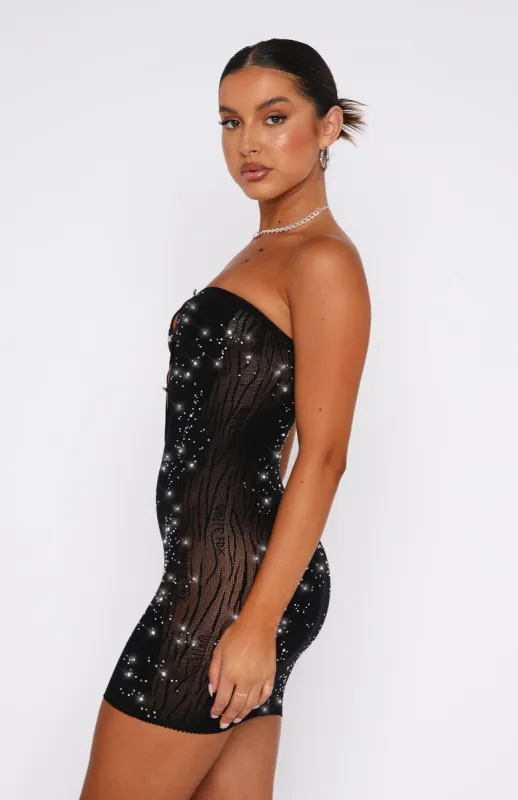 It's All About Me Strapless Diamante Mini Dress Black | Parallel