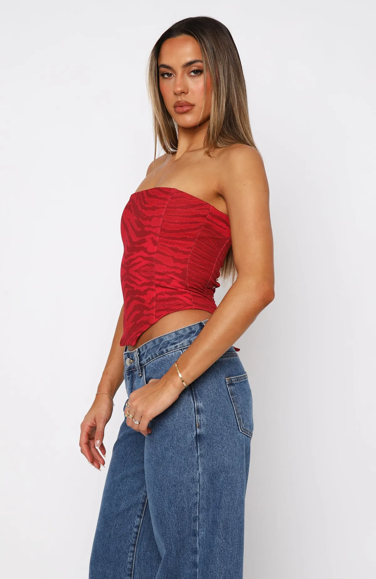 Let It Go Strapless Bustier Rouge Zebra sold by White Fox Boutique product image thumbnail 3