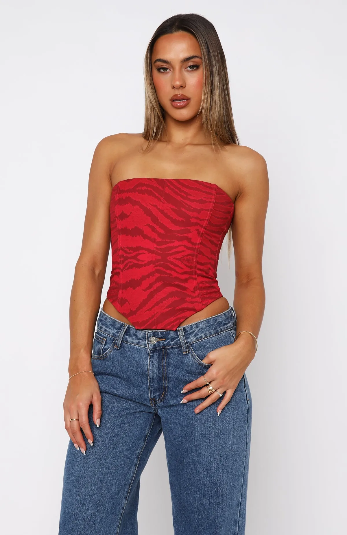 Let It Go Strapless Bustier Rouge Zebra sold by White Fox Boutique product image thumbnail 2