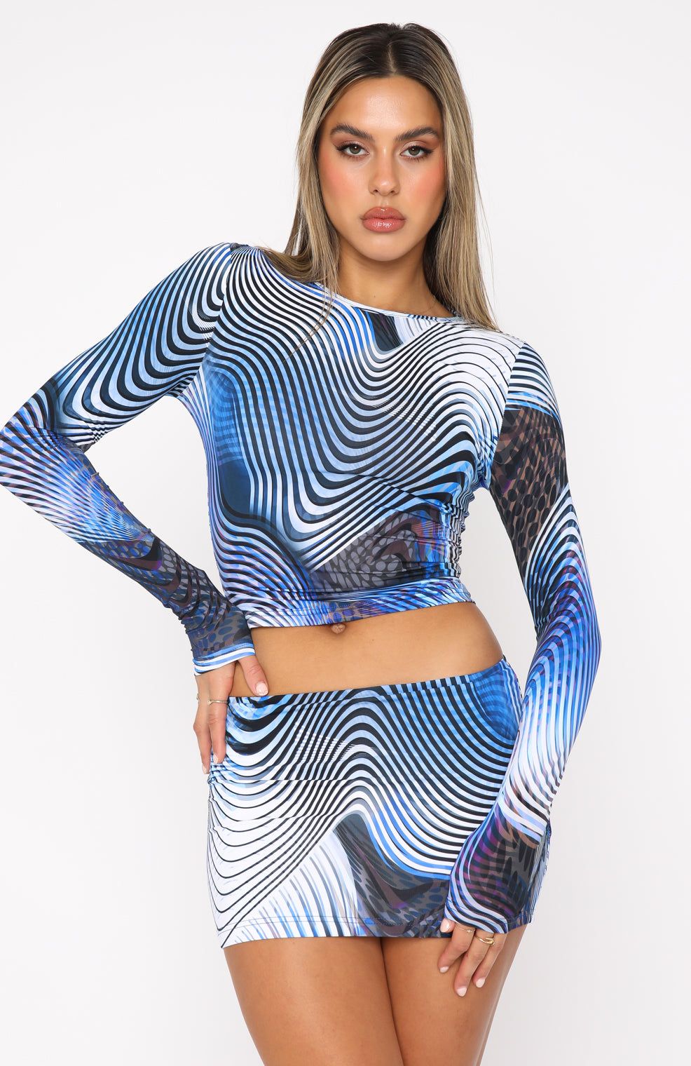 Working On Me Long Sleeve Crop Blue Illusion sold by White Fox Boutique product image thumbnail 2