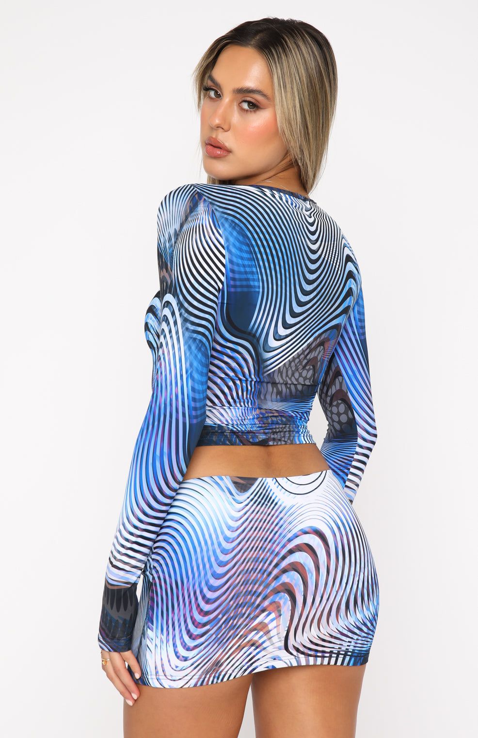 Working On Me Long Sleeve Crop Blue Illusion sold by White Fox Boutique product image thumbnail 4