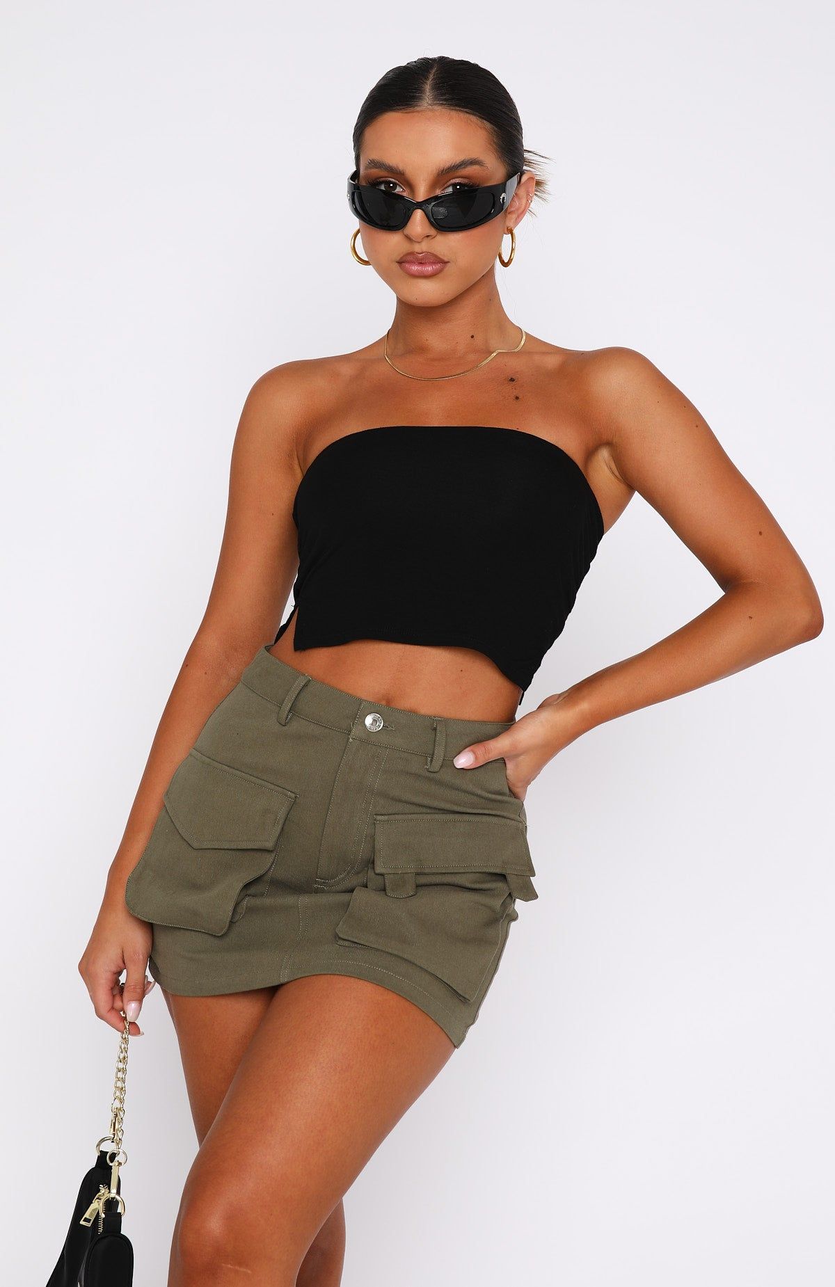 Weekend Travels Cargo Mini Skirt Khaki sold by White Fox Boutique product image thumbnail 2