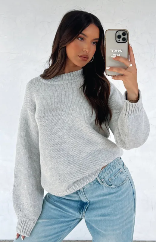 All I Need To Hear Knit Sweater Grey sold by White Fox Boutique