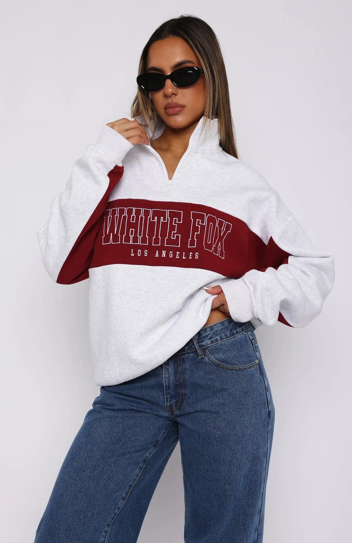 Jokes On You Zip Front Sweater Grey Marle sold by White Fox Boutique product image thumbnail 2