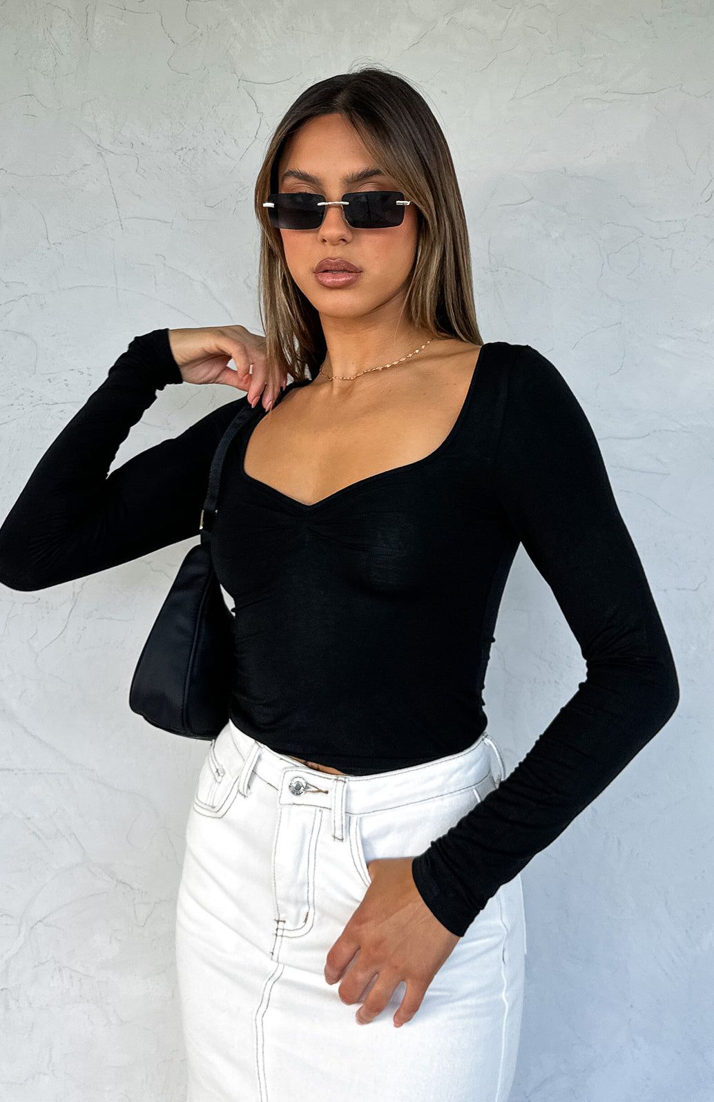 Bring It Down Long Sleeve Top Black sold by White Fox Boutique