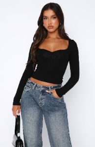 Bring It Down Long Sleeve Top Black sold by White Fox Boutique