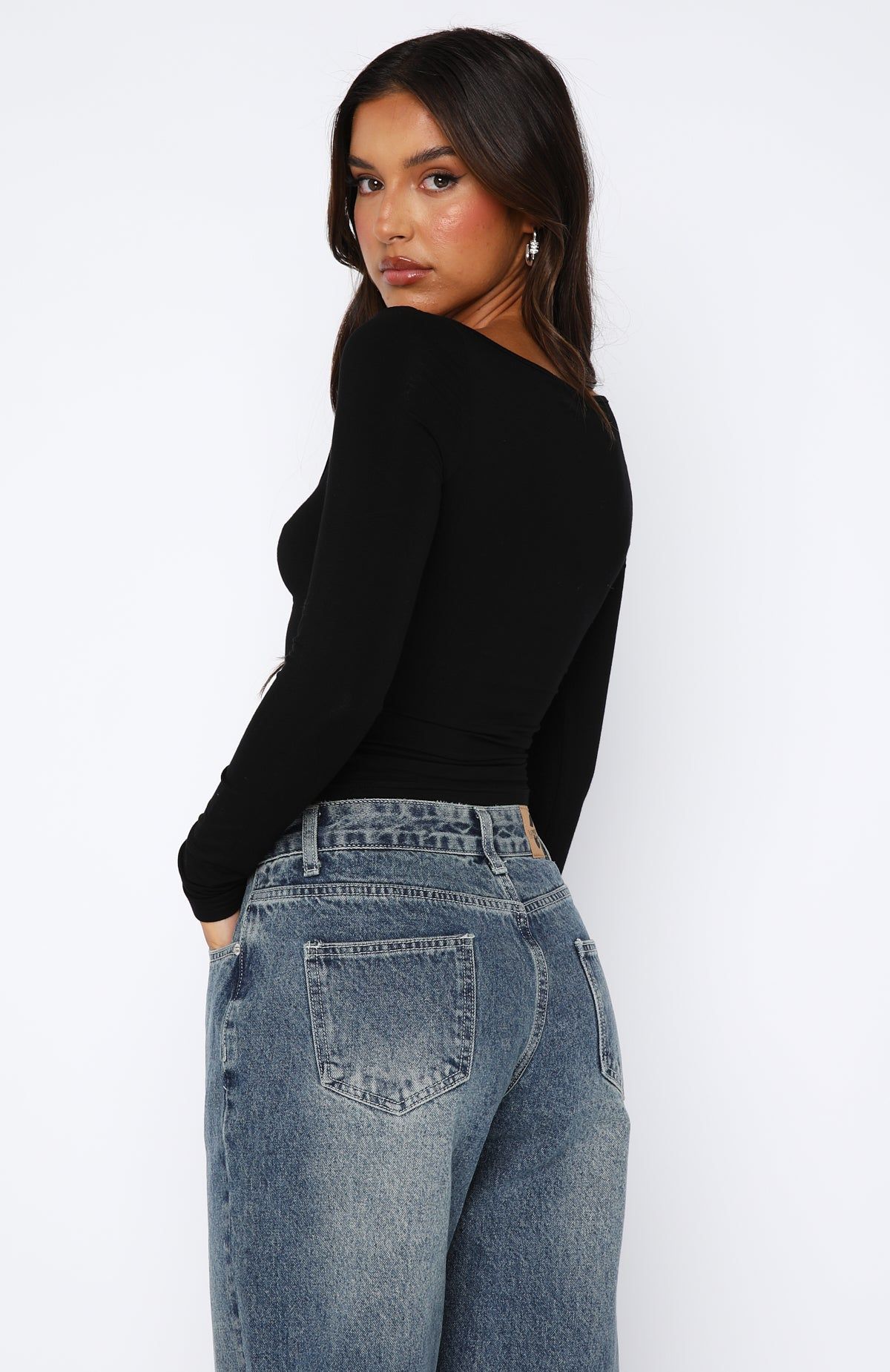 Bring It Down Long Sleeve Top Black sold by White Fox Boutique product image thumbnail 4