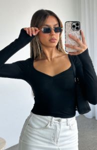 Bring It Down Long Sleeve Top Black sold by White Fox Boutique