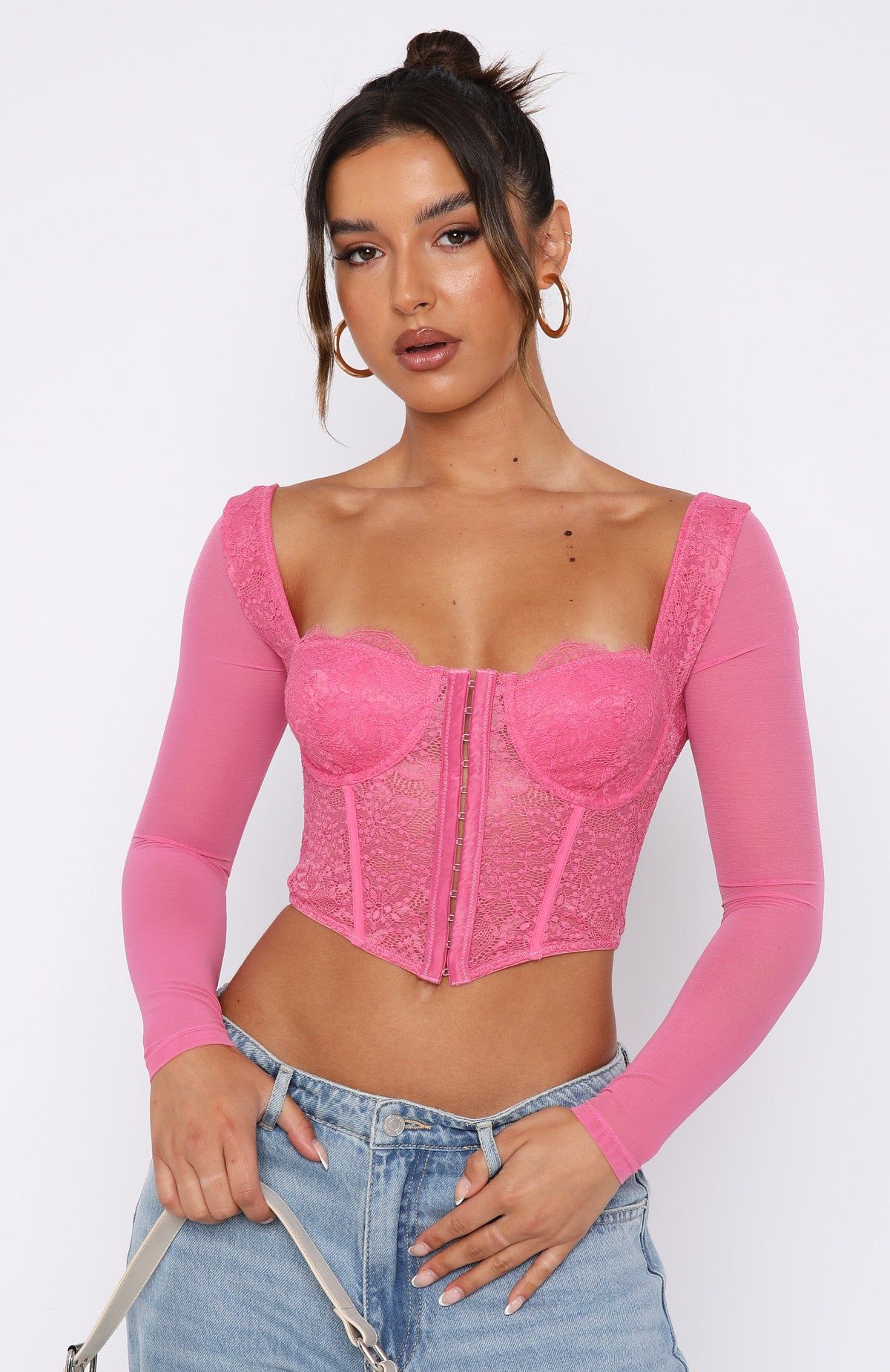 She's Magic Long Sleeve Lace Bustier Hot Pink sold by White Fox Boutique product image thumbnail 2