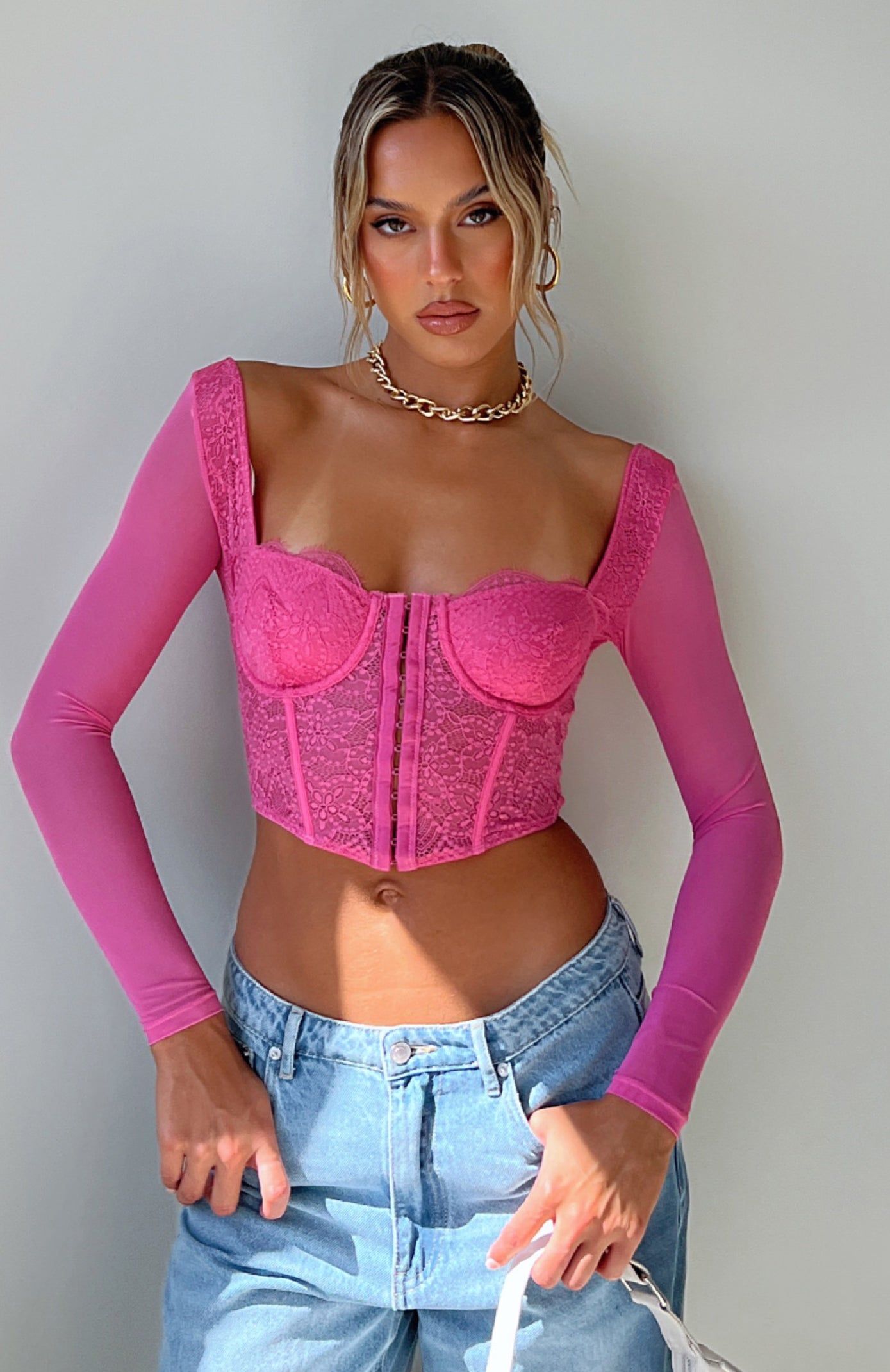 She's Magic Long Sleeve Lace Bustier Hot Pink sold by White Fox Boutique product image thumbnail 5