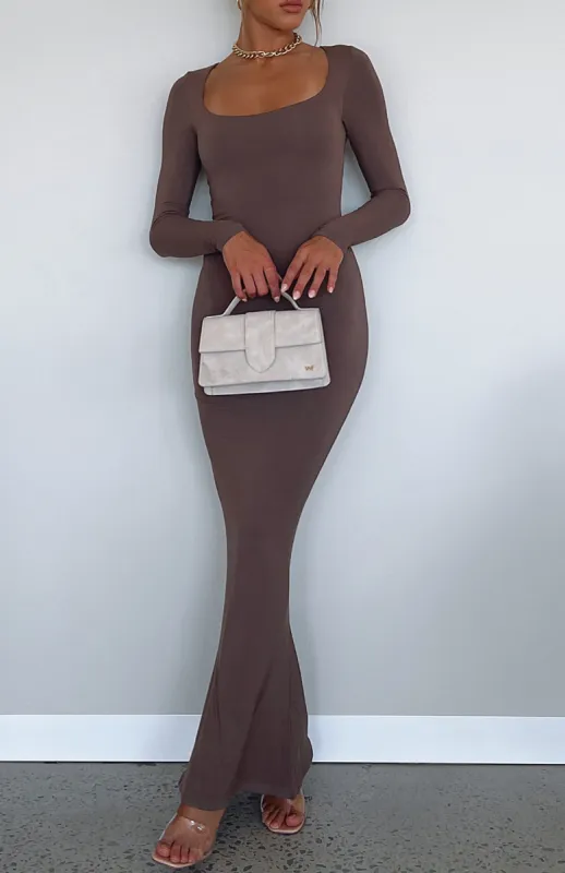 Get My Attention Long Sleeve Maxi Dress Mocha sold by White Fox Boutique